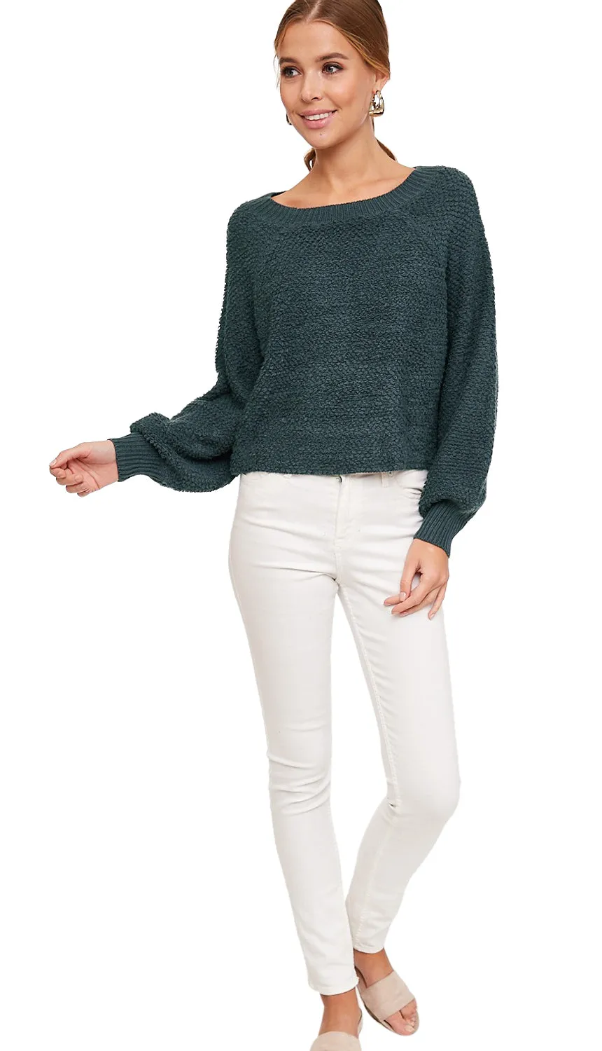 L Love Women's Popcorn Textured Cropped Sweater