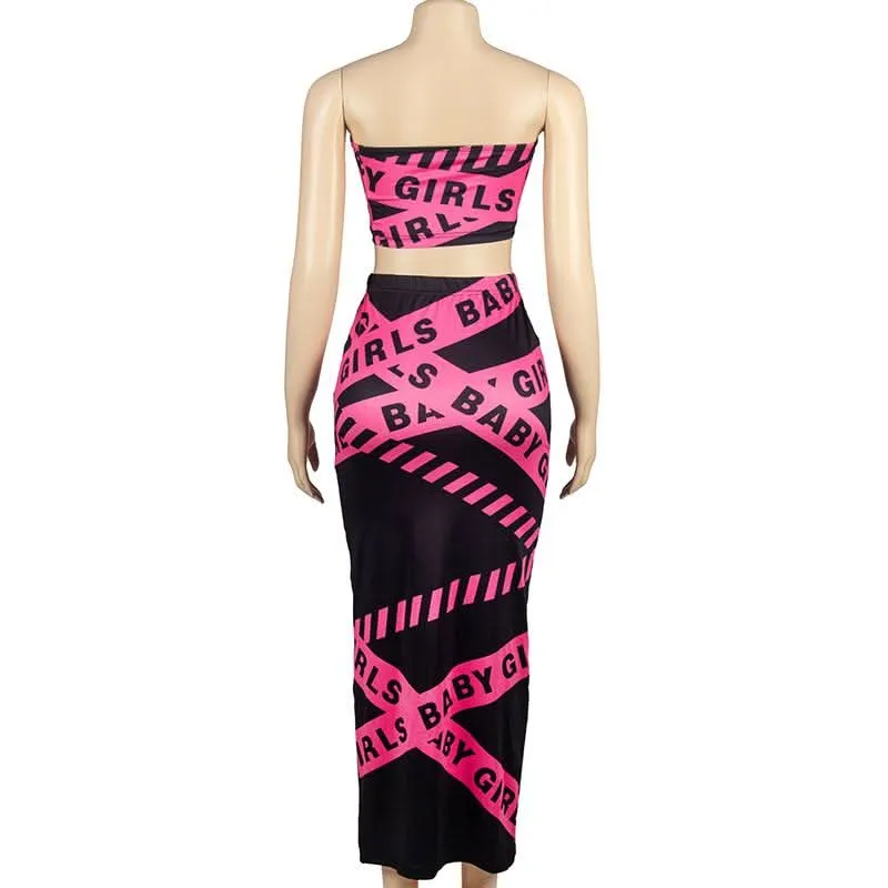 Letter print tube maxi skirt set