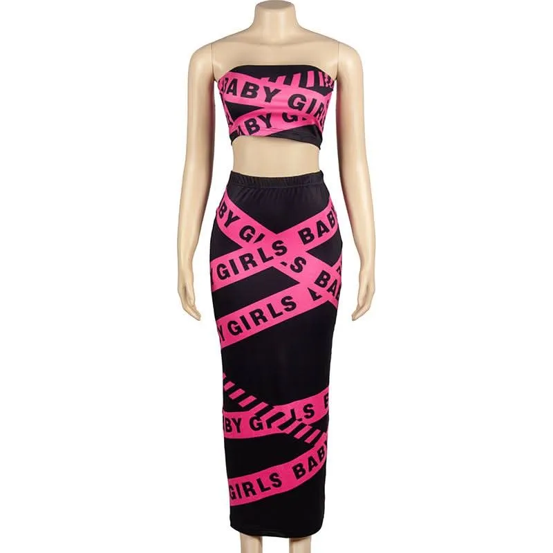 Letter print tube maxi skirt set