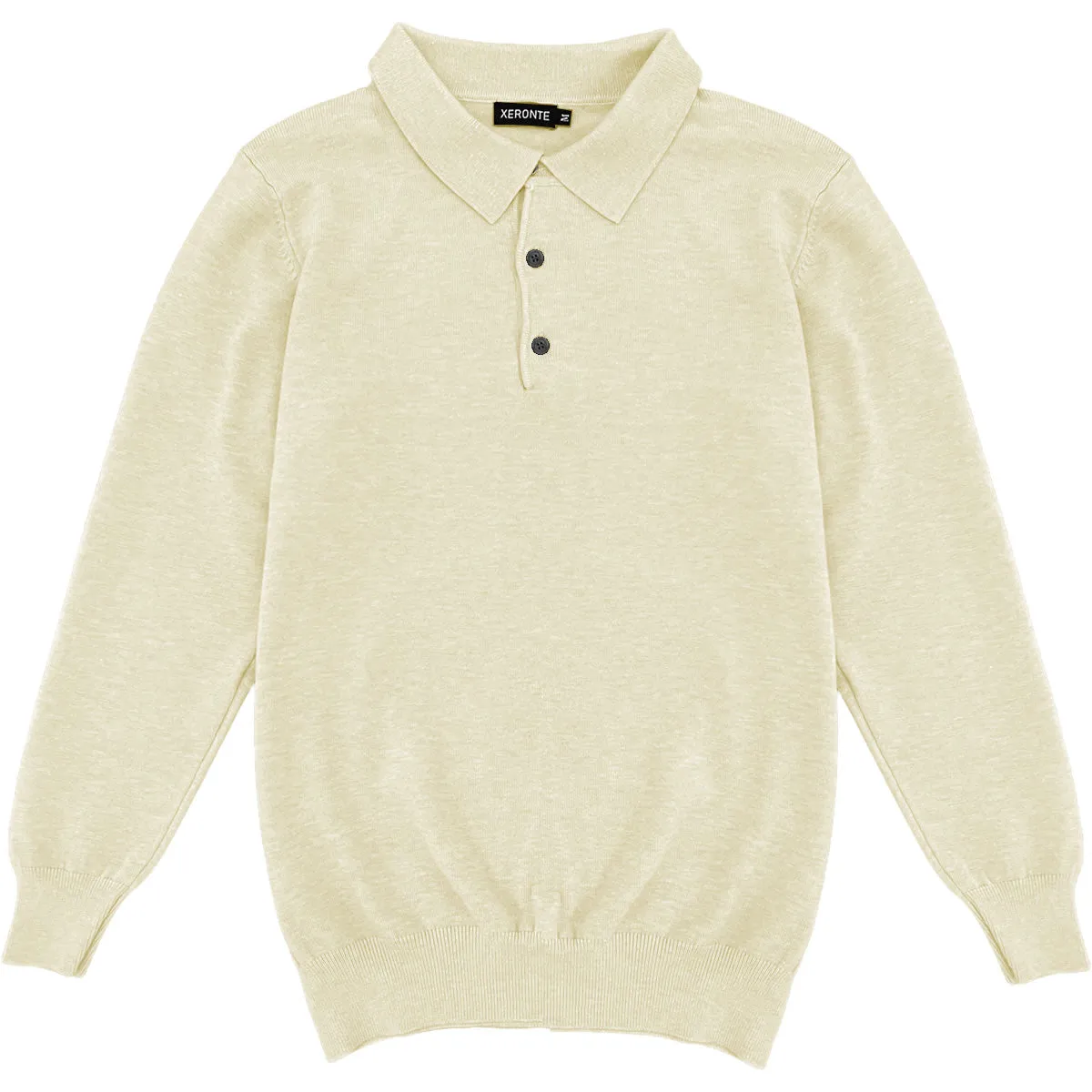 Light Cream Mens Knit Long Sleeve Sweater Polo Shirt