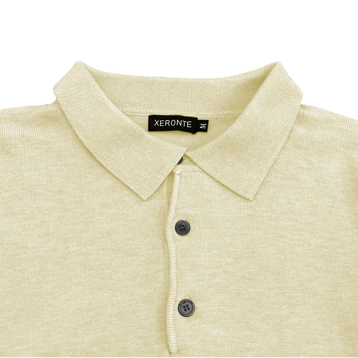 Light Cream Mens Knit Long Sleeve Sweater Polo Shirt