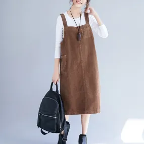 Loose Plus Size Corduroy Suspender Skirt Women Clothes