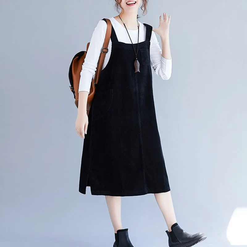 Loose Plus Size Corduroy Suspender Skirt Women Clothes