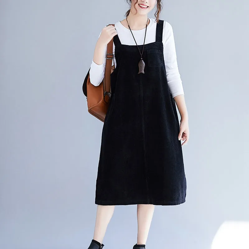 Loose Plus Size Corduroy Suspender Skirt Women Clothes