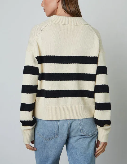 LUCIE Polo Sweater in Black/Cream