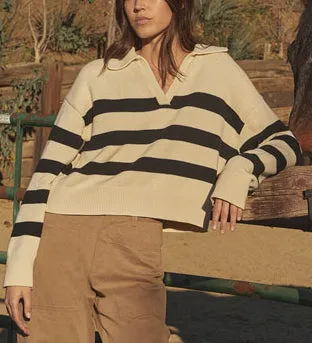 LUCIE Polo Sweater in Black/Cream