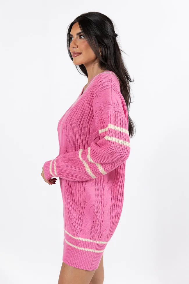 Make Your Mark Pink Varsity Detail Sweater Dress FINAL SALE