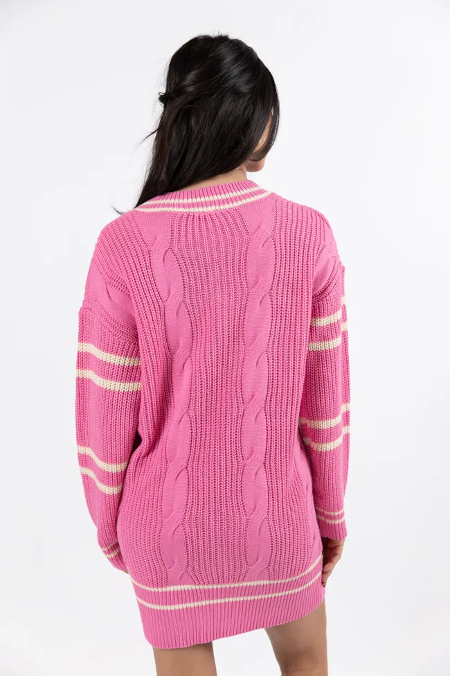 Make Your Mark Pink Varsity Detail Sweater Dress FINAL SALE