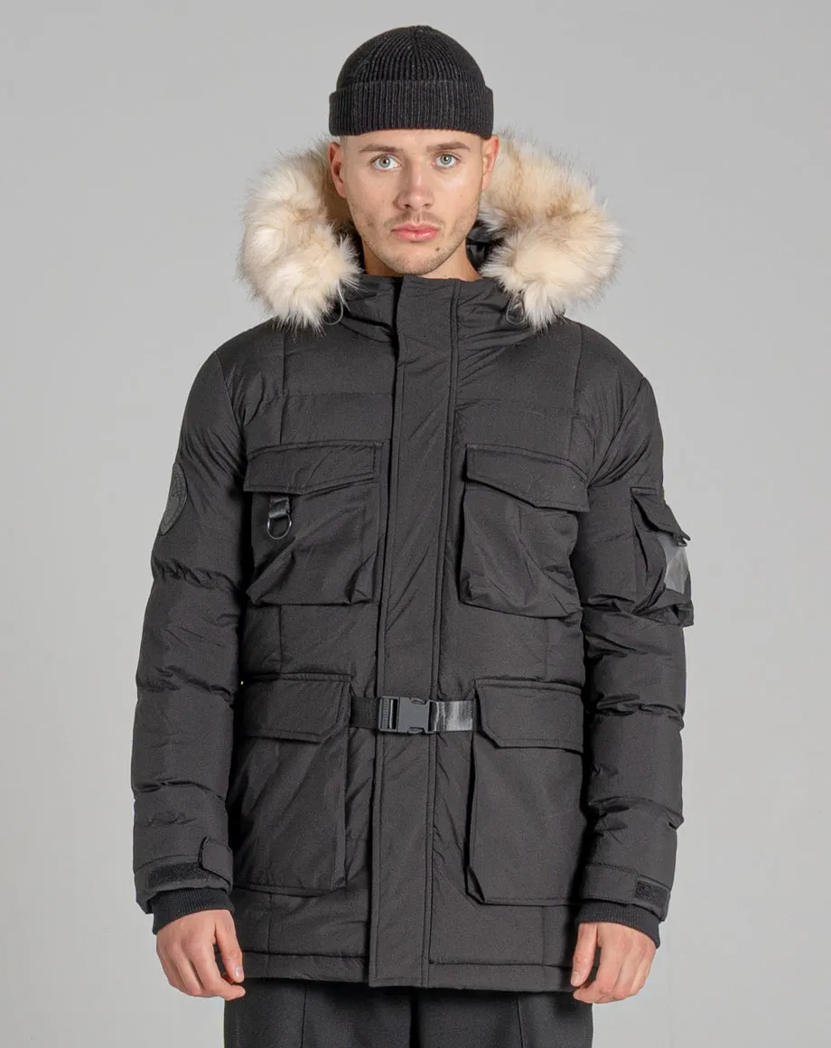 MASSIF FUR TRIM MOUNTAIN MENS PARKA JACKET | BLACK