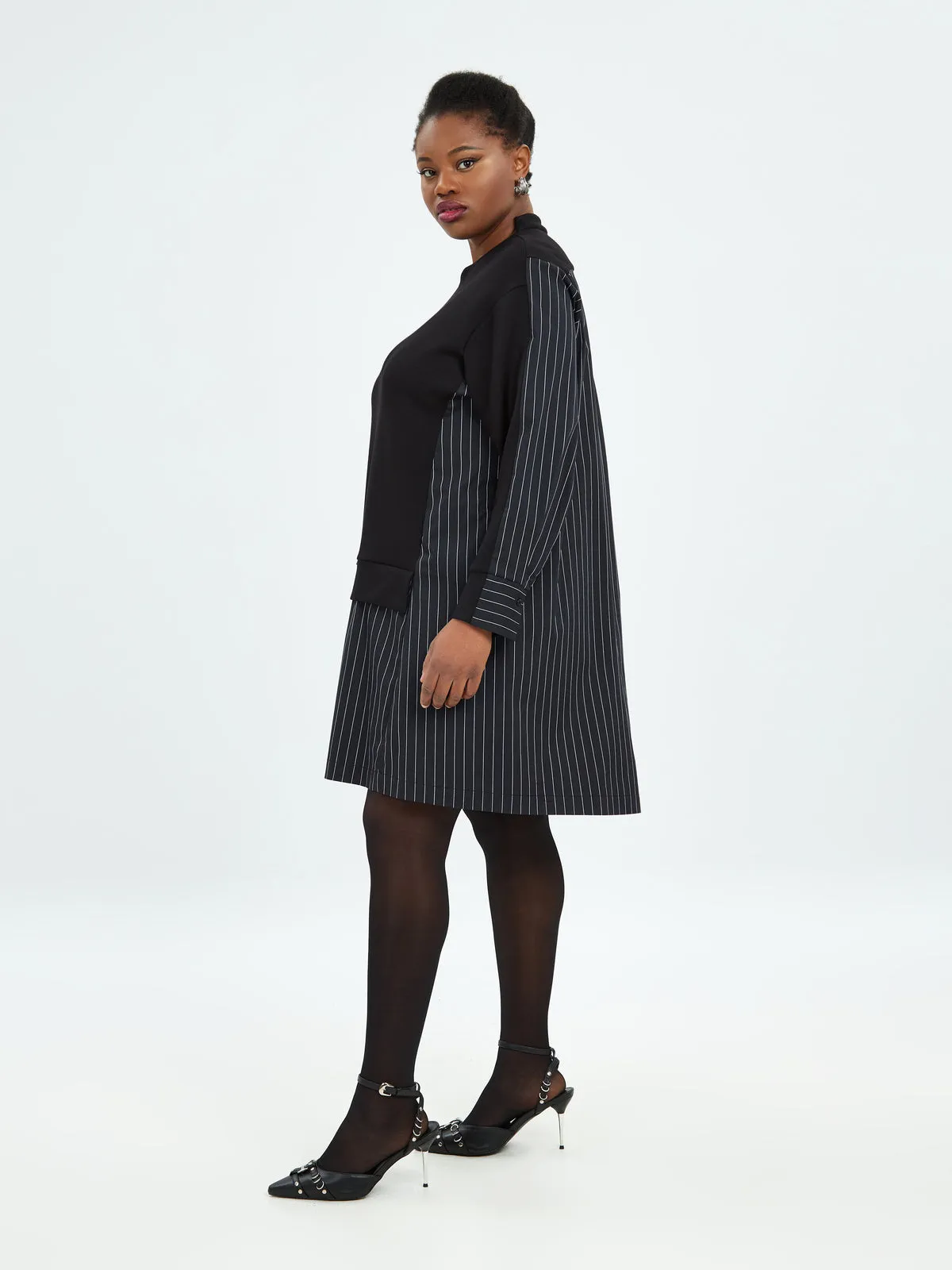 Mat Pinstripe Shirt Dress