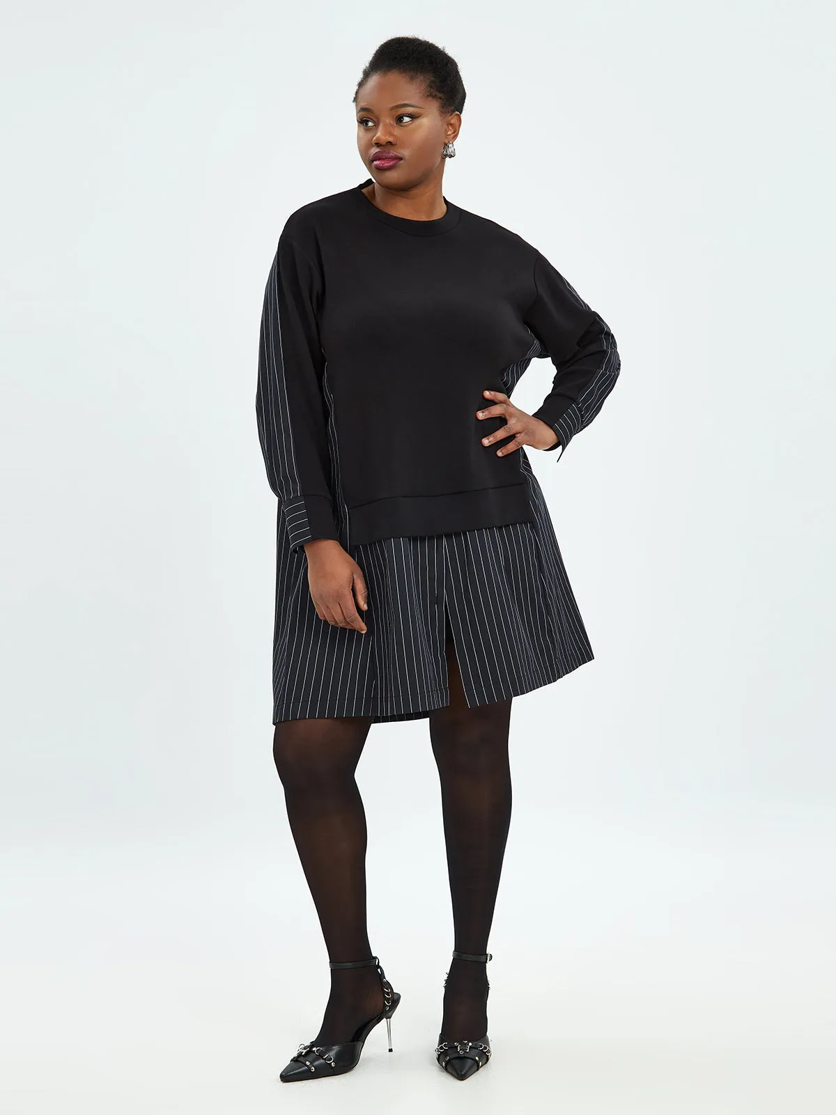 Mat Pinstripe Shirt Dress