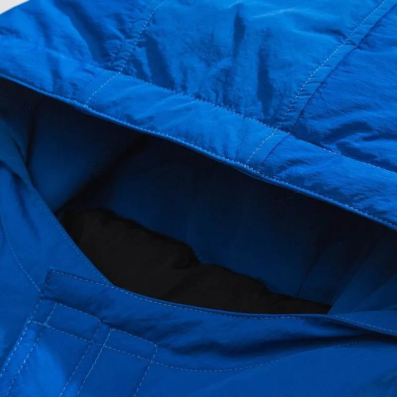 Men Blue Hooded Parka Jacket with Letter Graphic