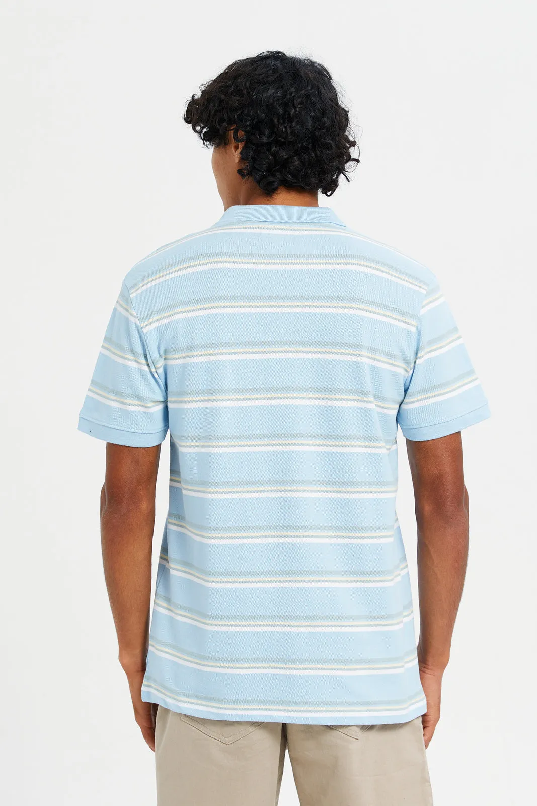 Men Blue Striped Polo Shirt