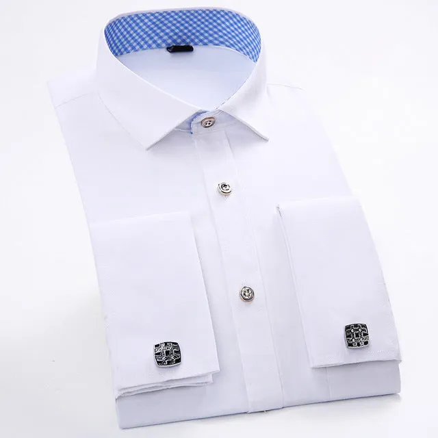 Men French Cufflinks Shirt 2017 New Men's Shirt Long Sleeve Casual Male Brand Shirts Slim Fit French Cuff Dress Shirts For Men