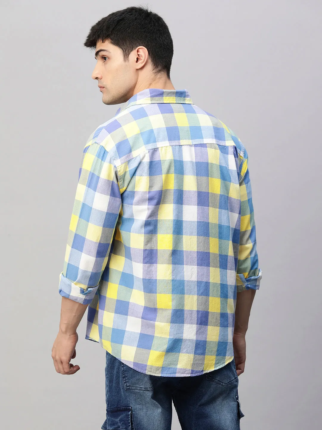 Mens Bright Block Plaid Relaxed Fit Shirt