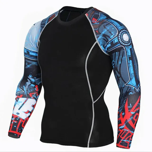 Mens Fitness 3D Prints Long Sleeves T Shirt Men Bodybuilding Skin Tight Thermal Compression Shirts MMA Crossfit Workout Top Gear