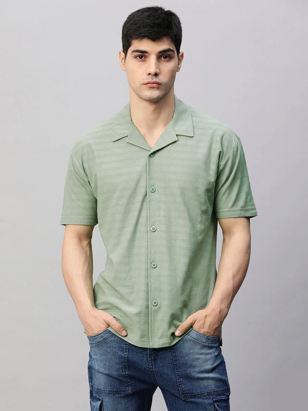 Mens Half Sleeve Resort Shirt - Mint Green