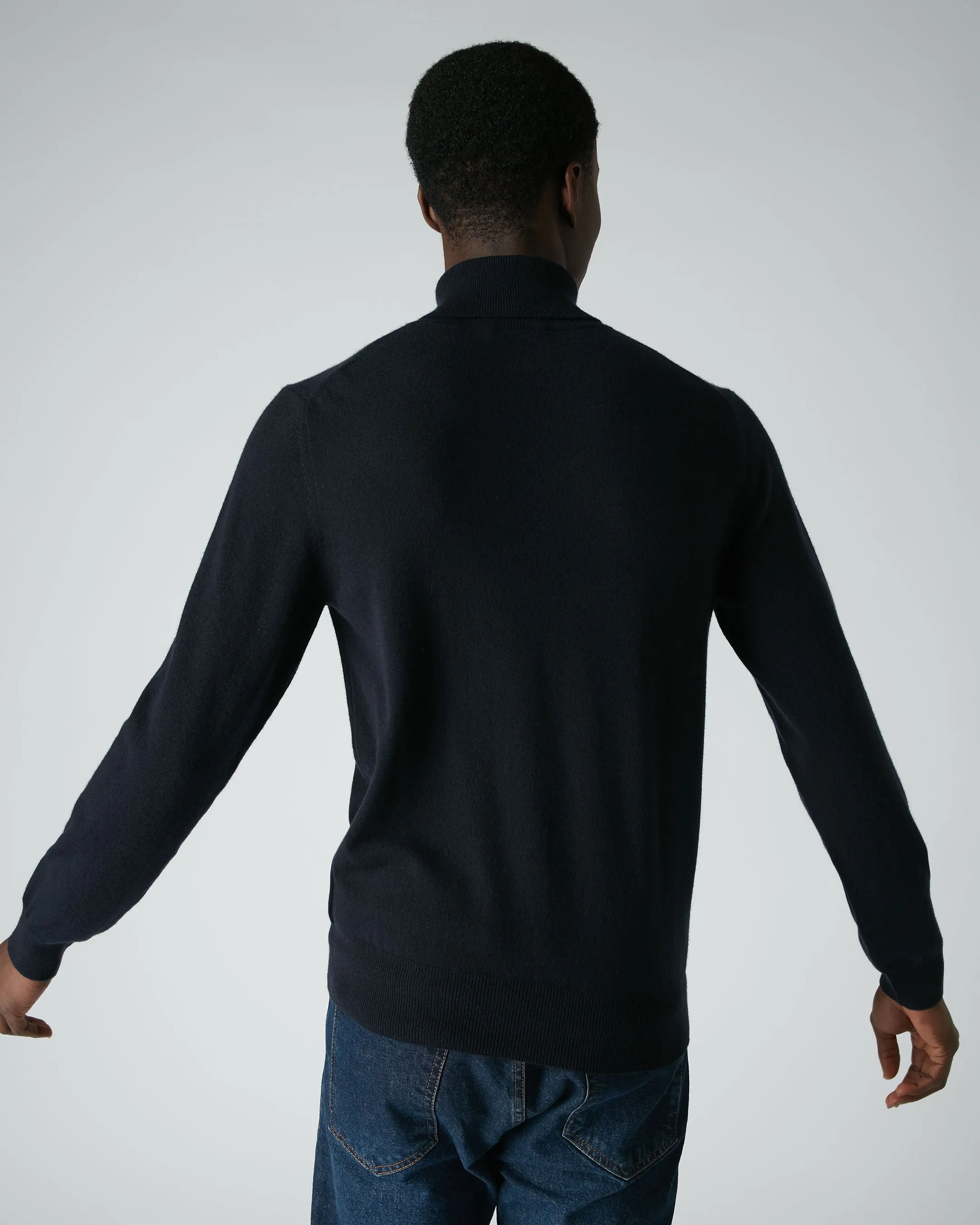 Men's Trafalgar Roll Neck Cashmere Jumper Navy Blue