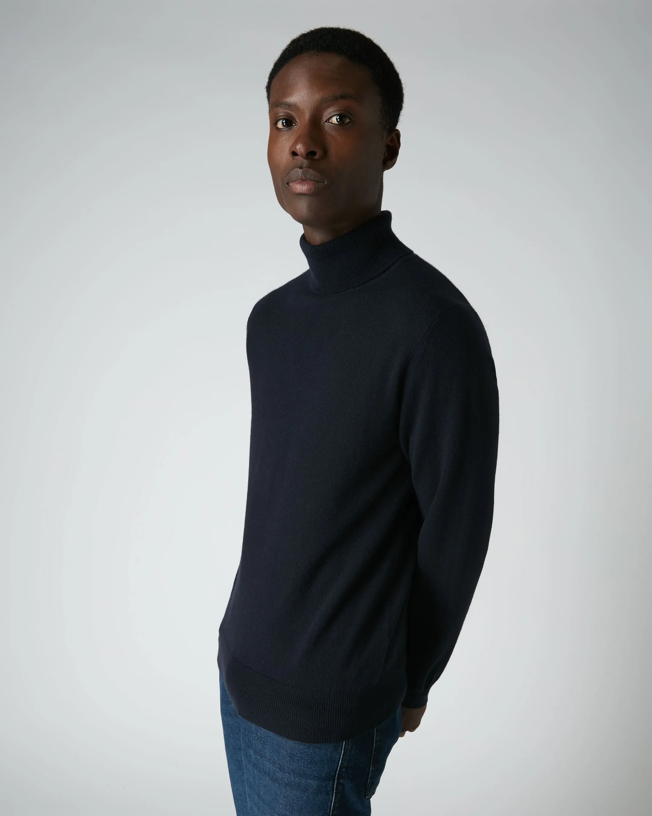 Men's Trafalgar Roll Neck Cashmere Jumper Navy Blue