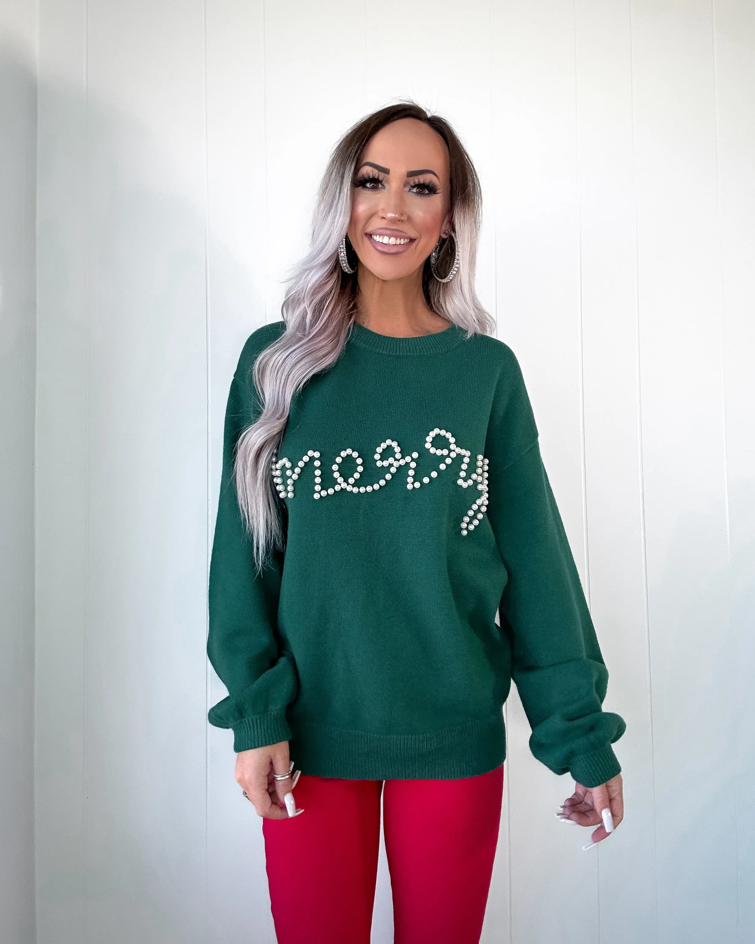 Merry Pearl Beaded Sweater - Green