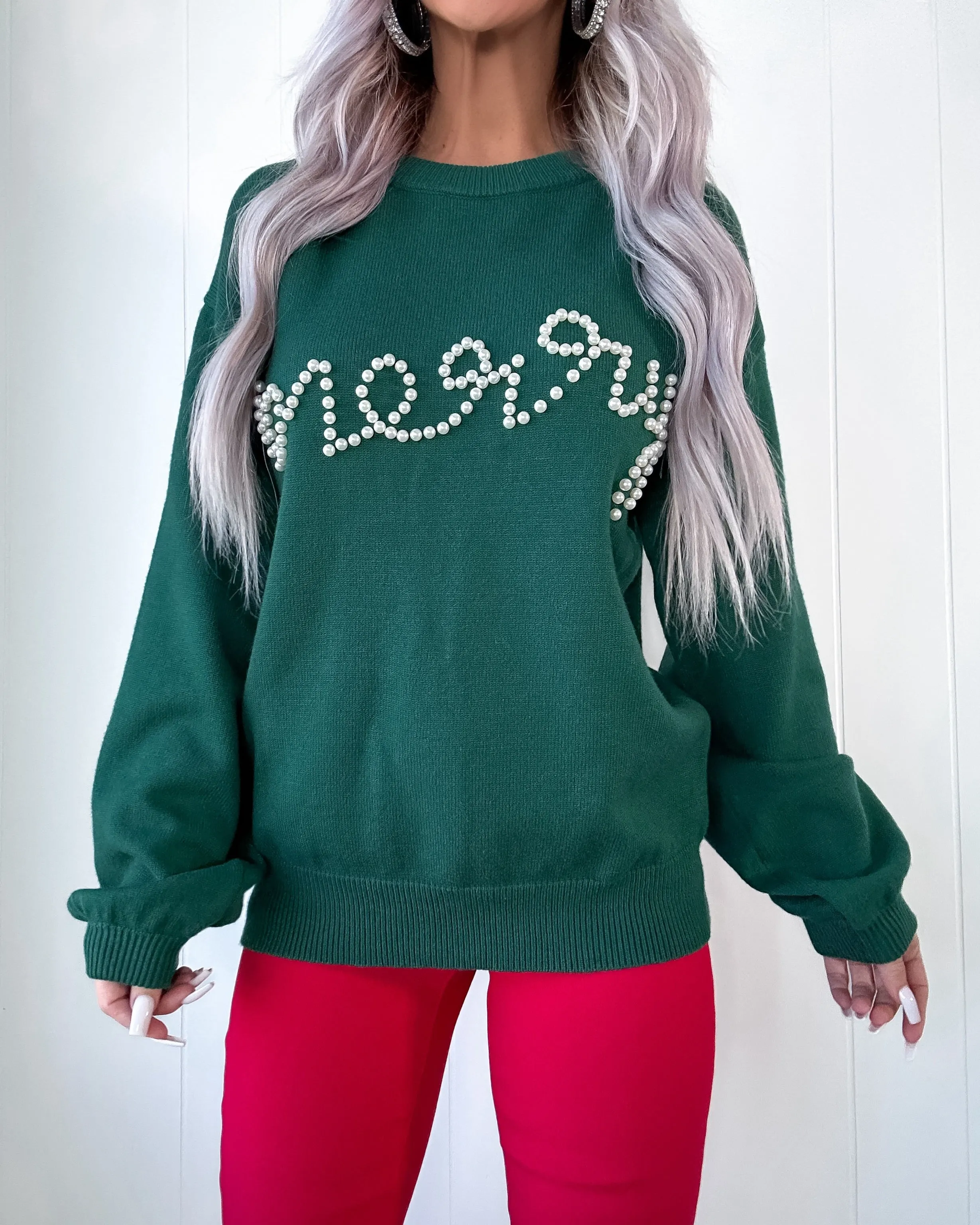 Merry Pearl Beaded Sweater - Green