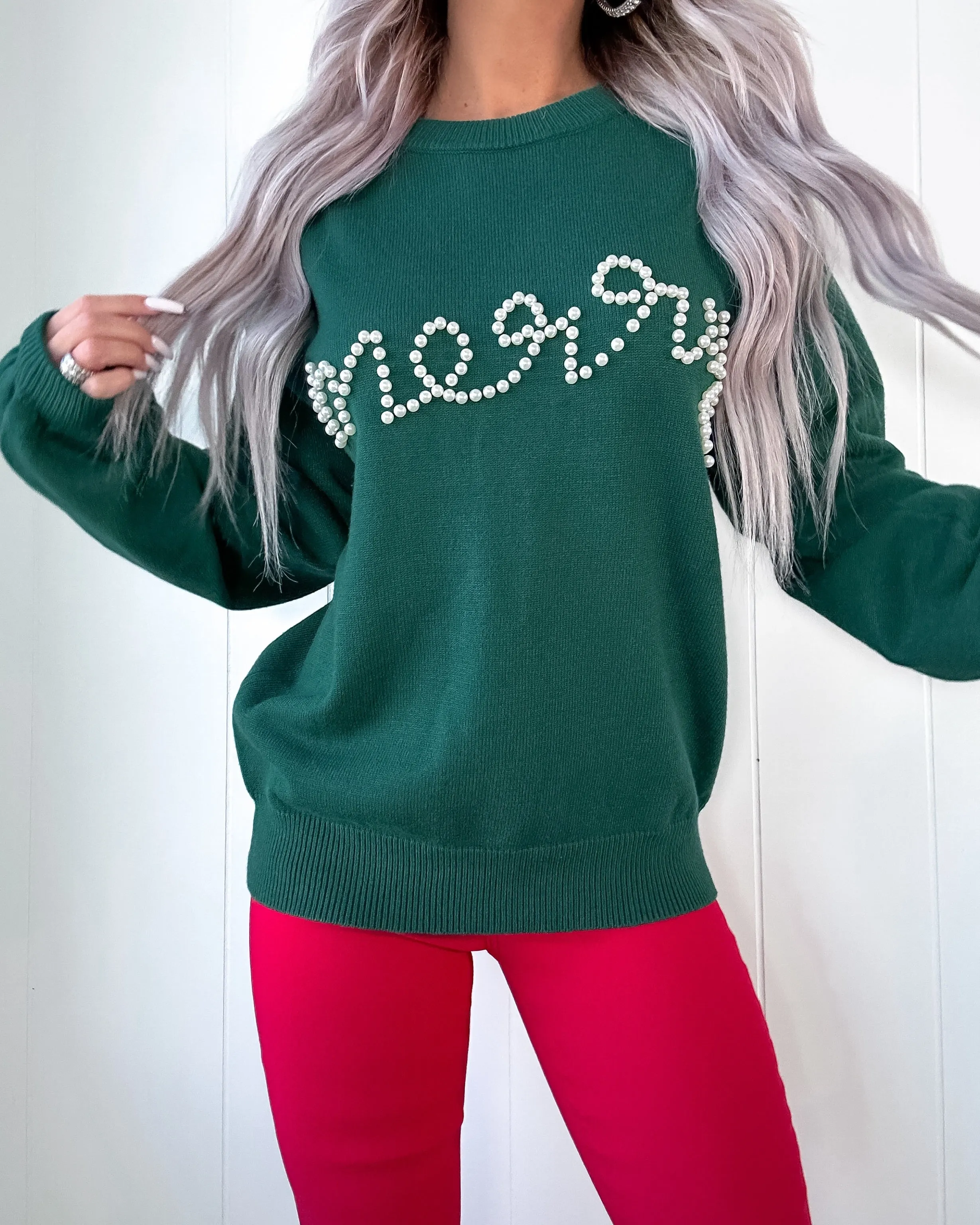 Merry Pearl Beaded Sweater - Green