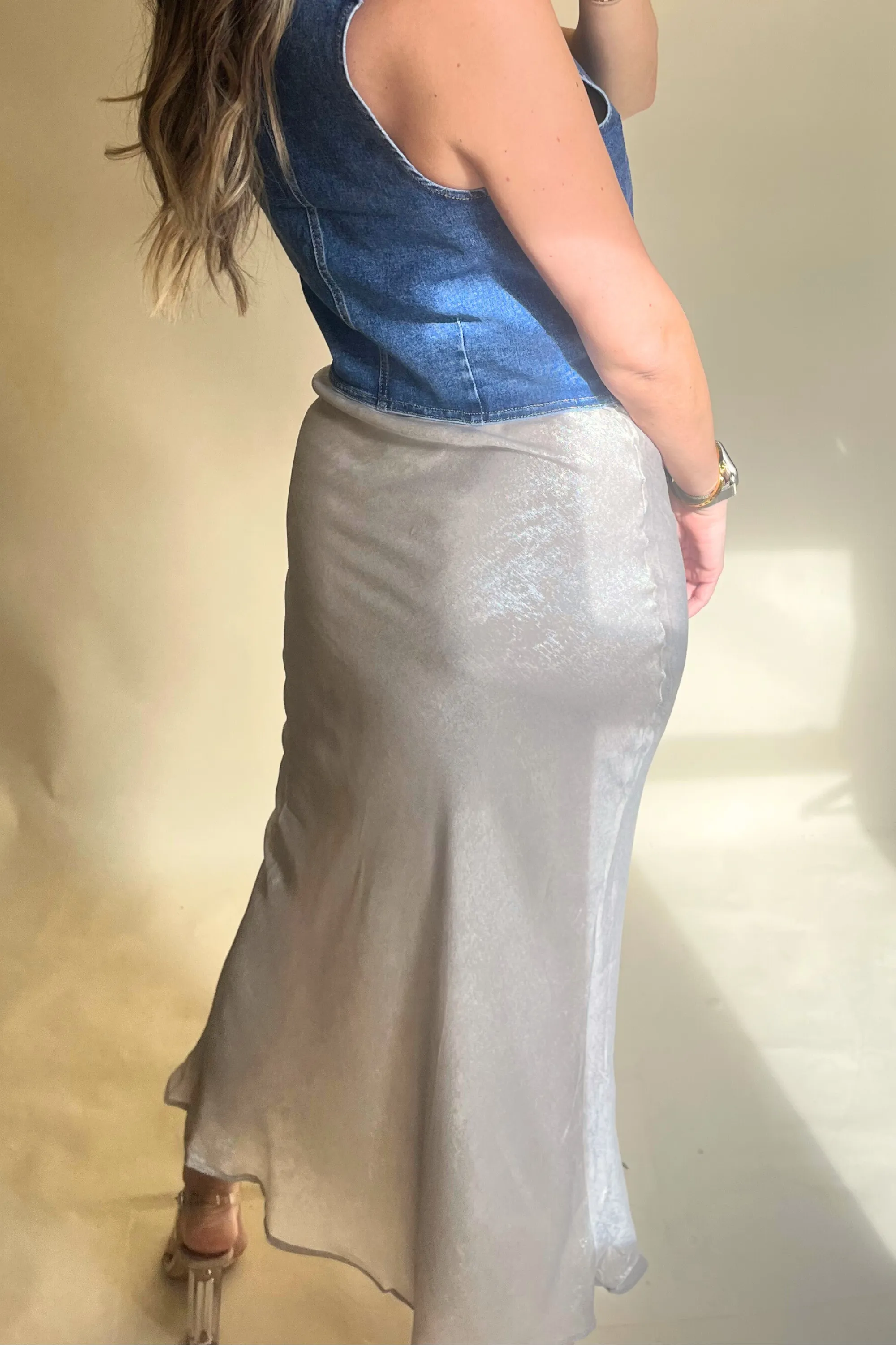 Metallic midi skirt