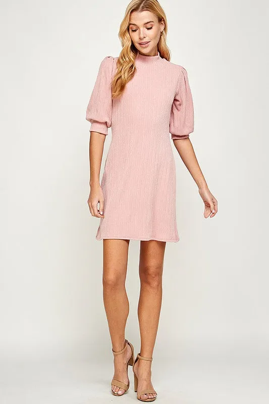 Mock Neck Shift Dress - Blush