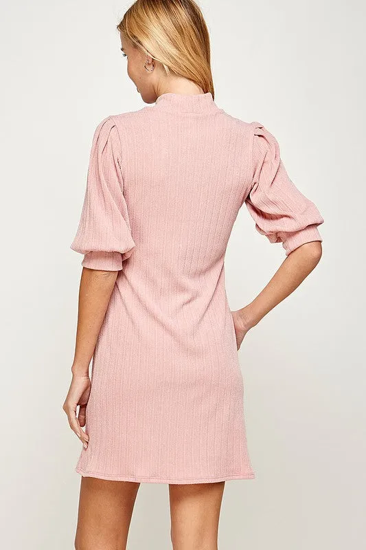 Mock Neck Shift Dress - Blush