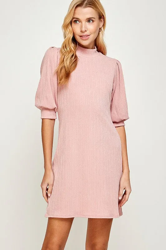 Mock Neck Shift Dress - Blush