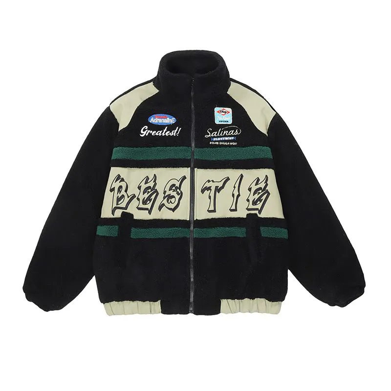 Motorcycle Color Clash Cashmere Fleece Jacket