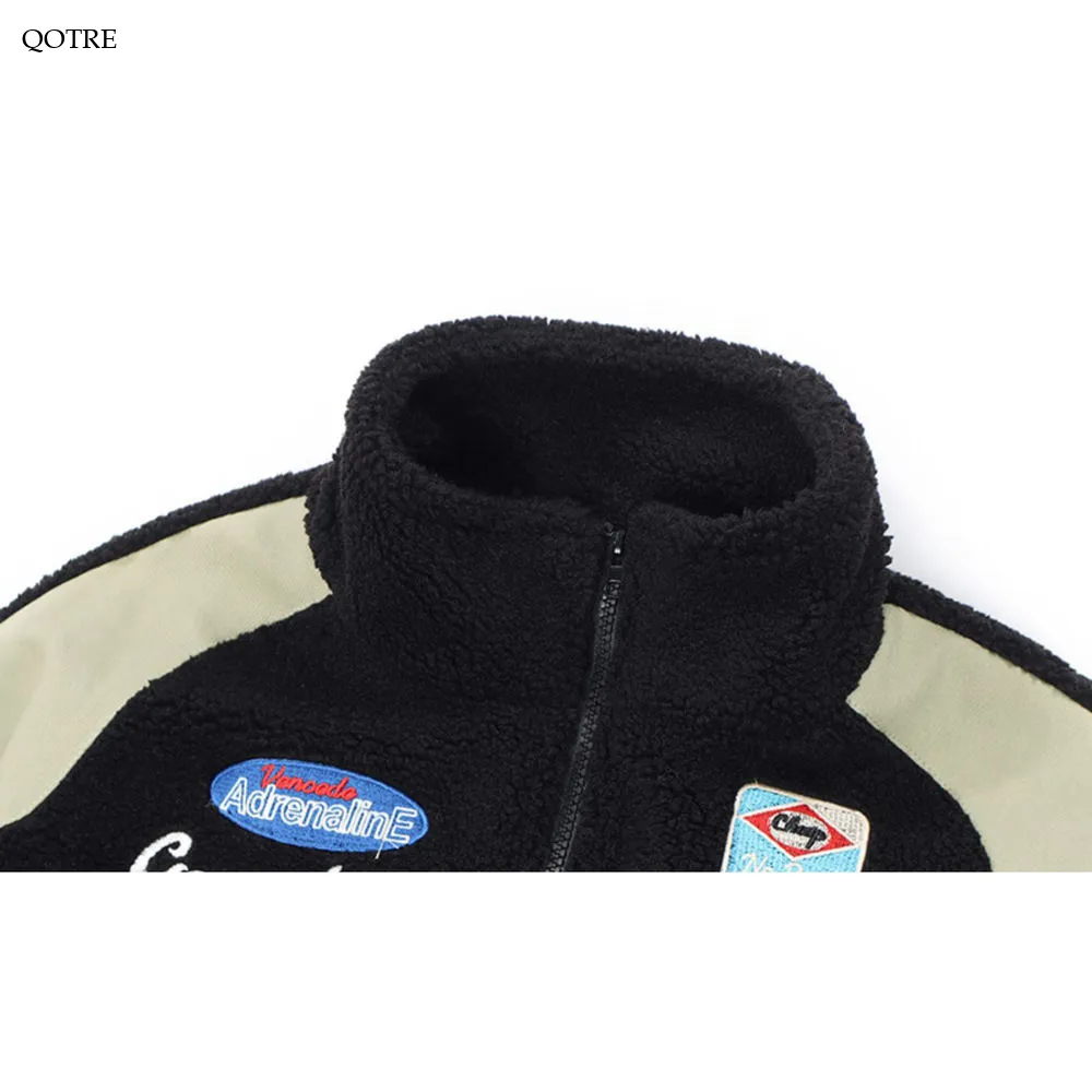 Motorcycle Color Clash Cashmere Fleece Jacket