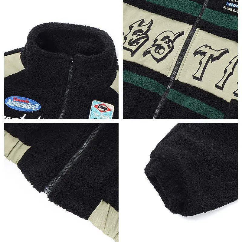 Motorcycle Color Clash Cashmere Fleece Jacket