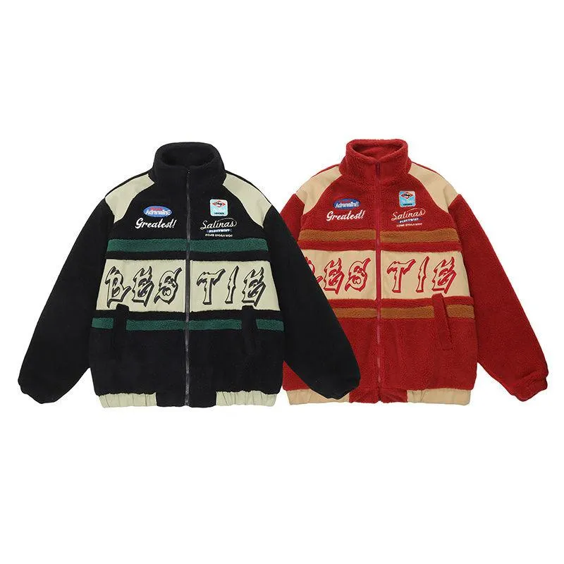 Motorcycle Color Clash Cashmere Fleece Jacket