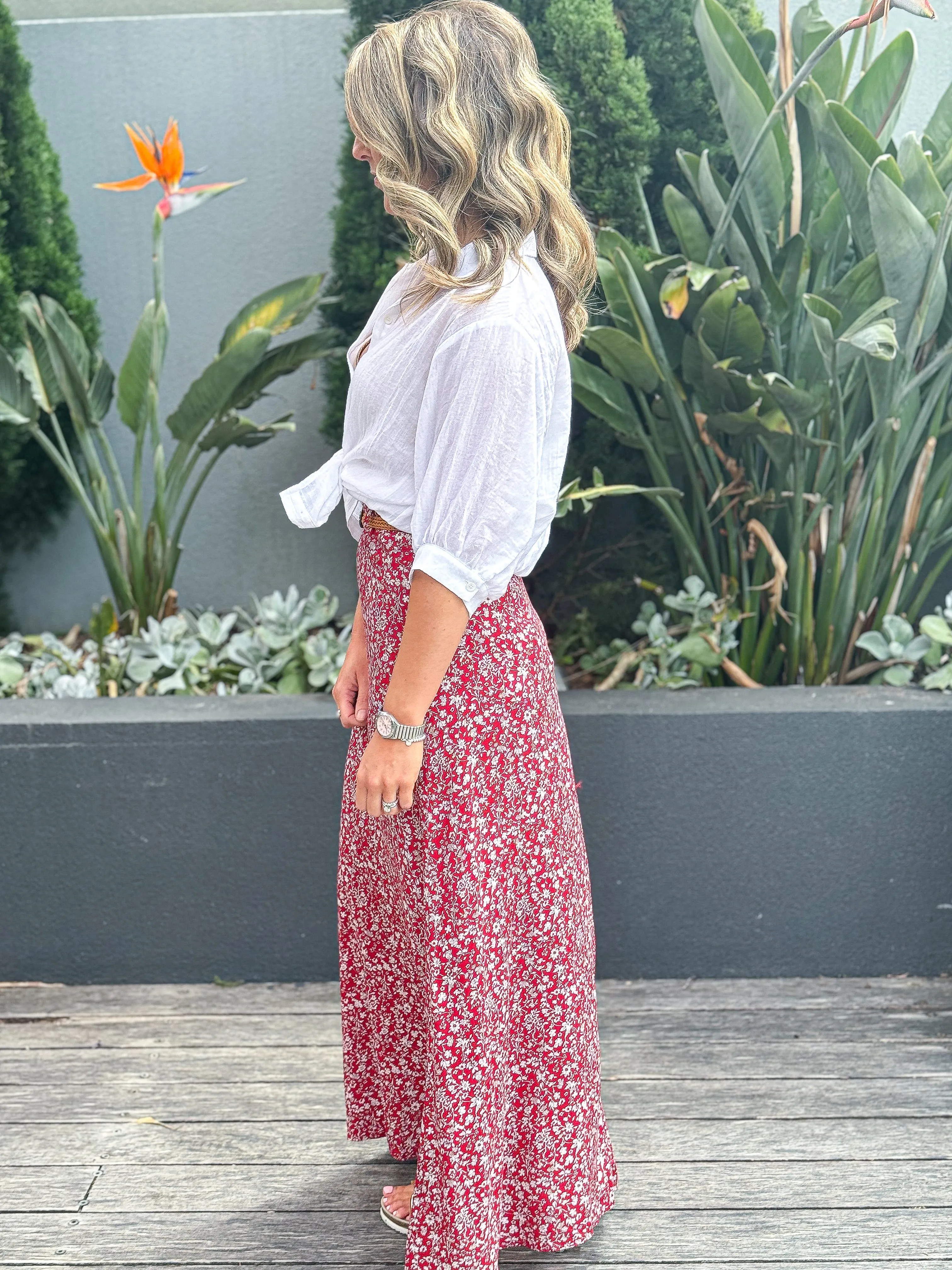 Natalie Maxi Skirt - Red Floral