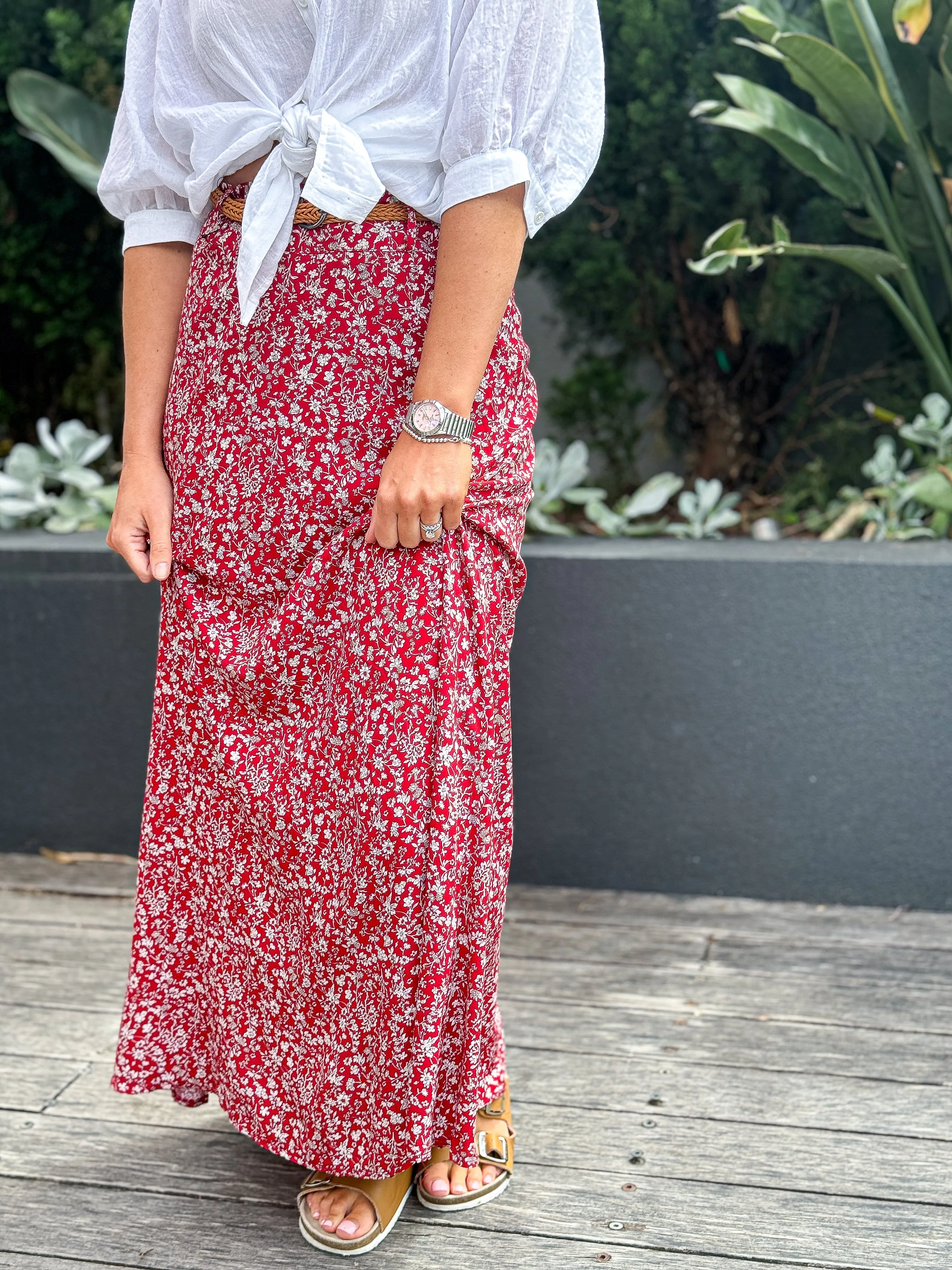 Natalie Maxi Skirt - Red Floral