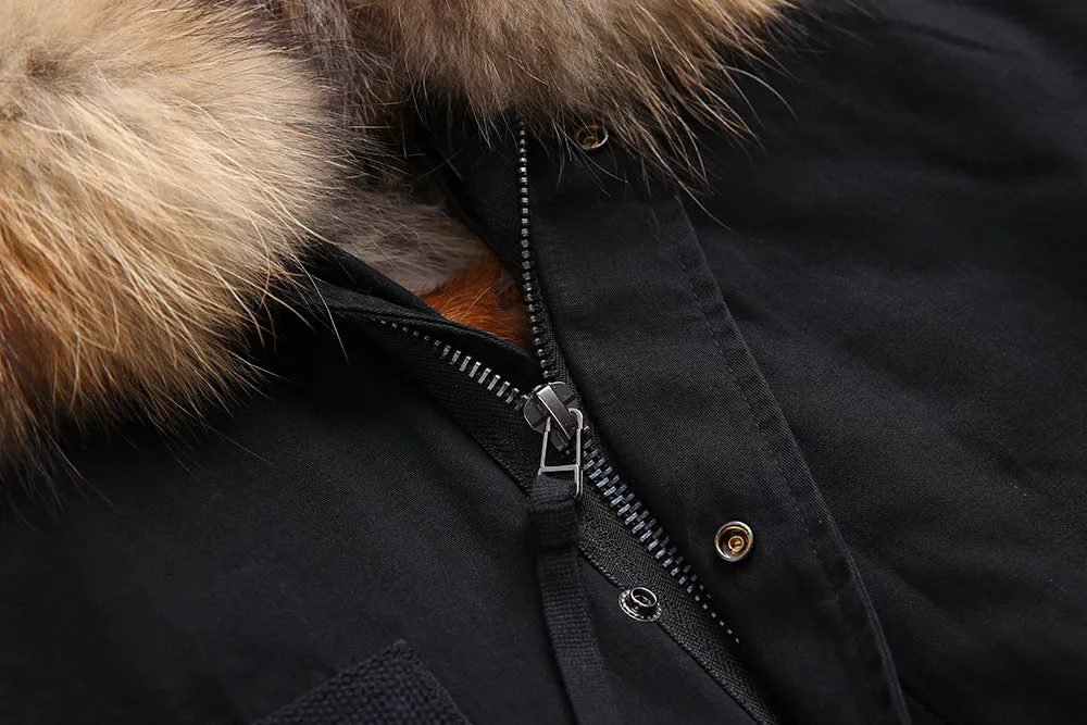 Natural Fox Fur Black Parka