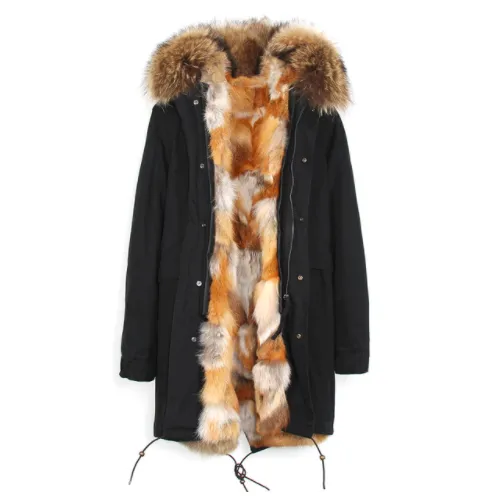 Natural Fox Fur Black Parka