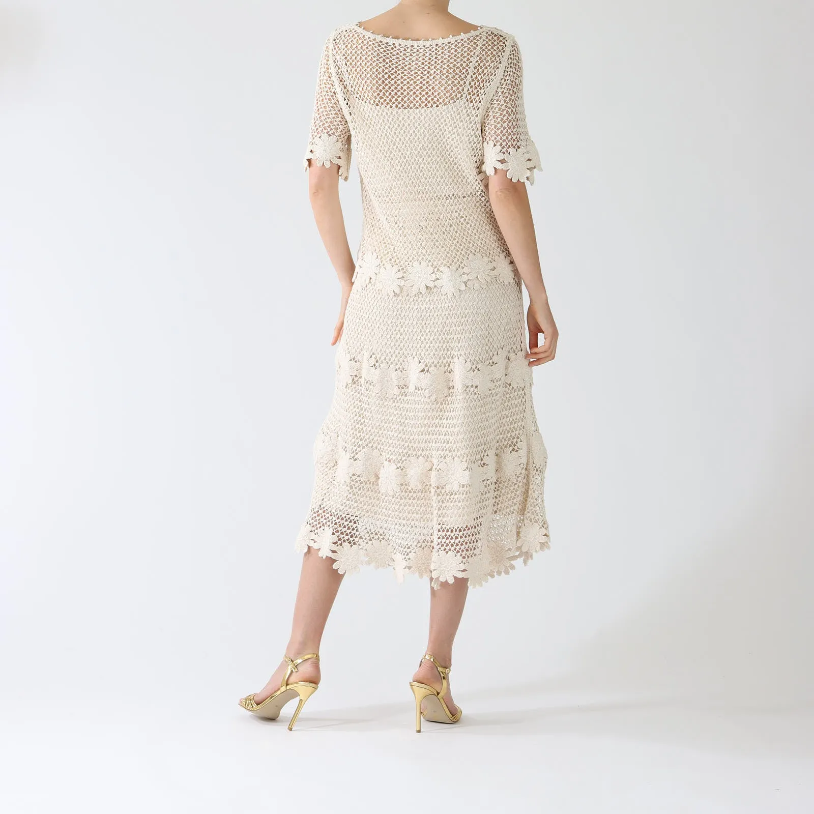 Natural Presley Crochet Knit Midi Skirt