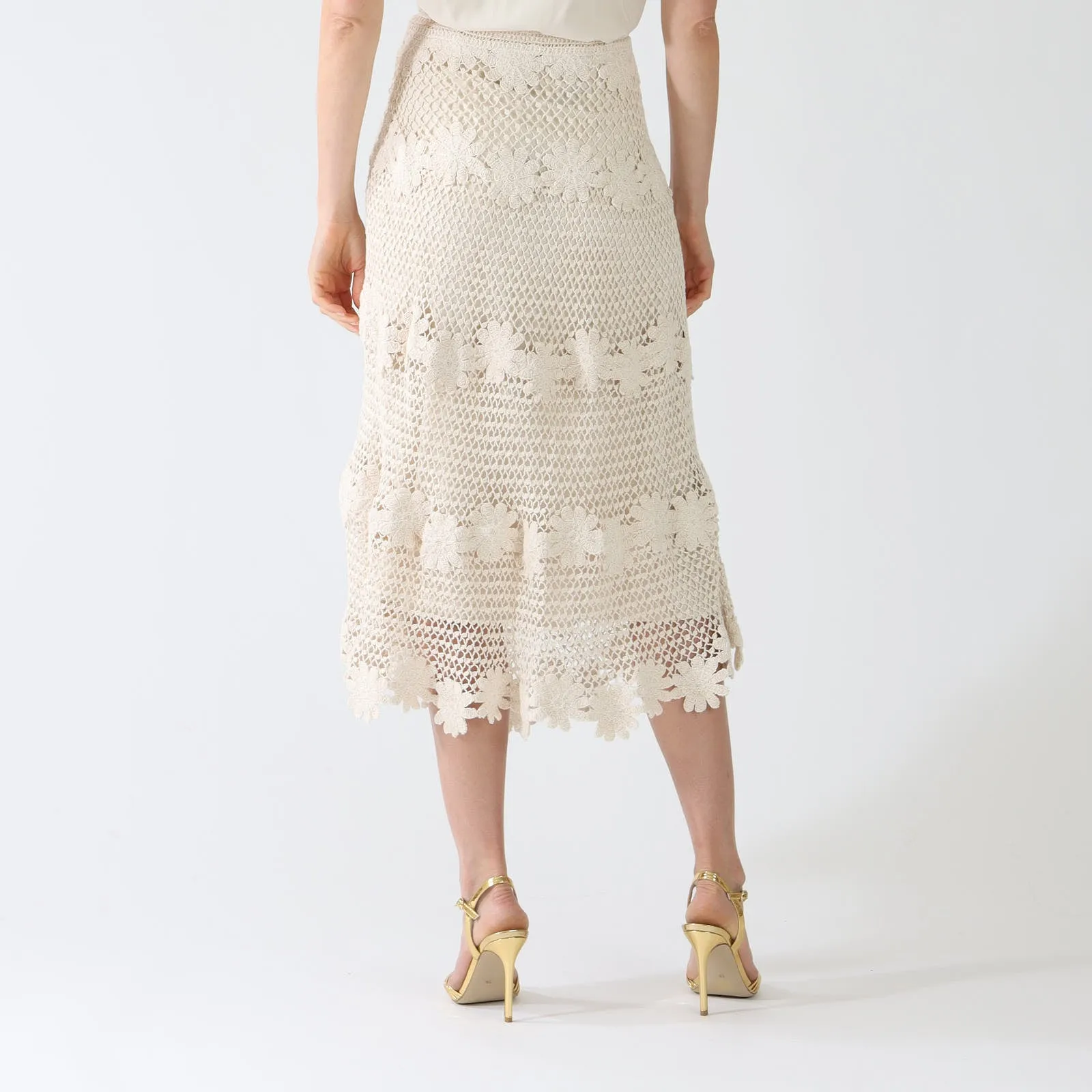 Natural Presley Crochet Knit Midi Skirt