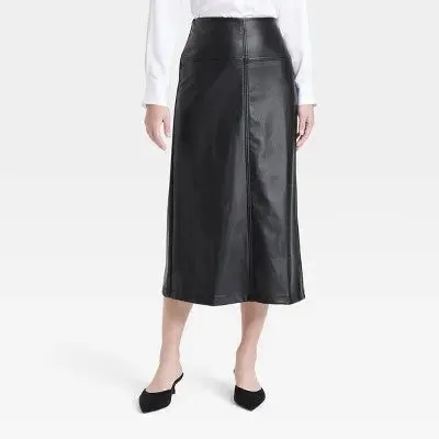 New - Women's Faux Leather Midi Skirt - A New Day