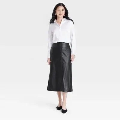 New - Women's Faux Leather Midi Skirt - A New Day