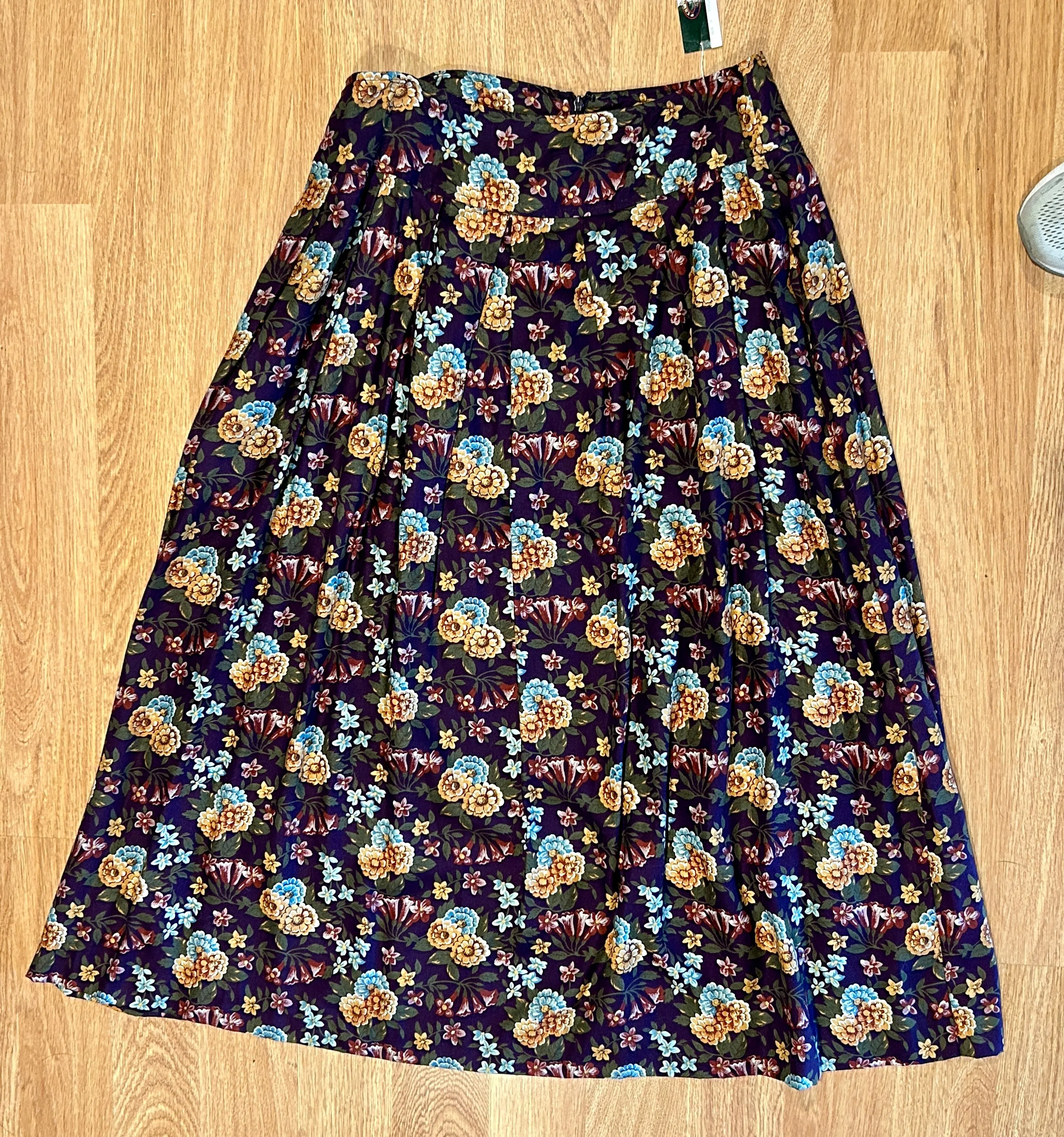 NWT Vintage Charter Club Floral Print High Waisted Midi Skirt Pockets Sz 14