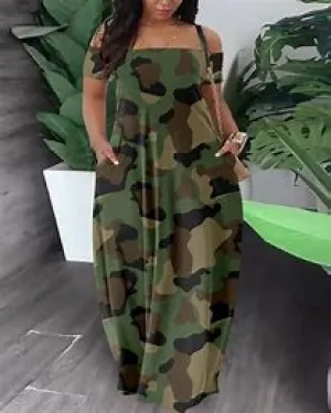 Off The Shoulder Plus Camouflage Maxi Dress