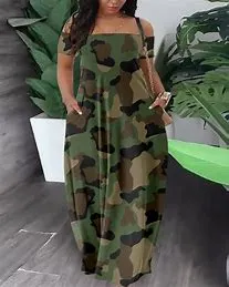 Off The Shoulder Plus Camouflage Maxi Dress