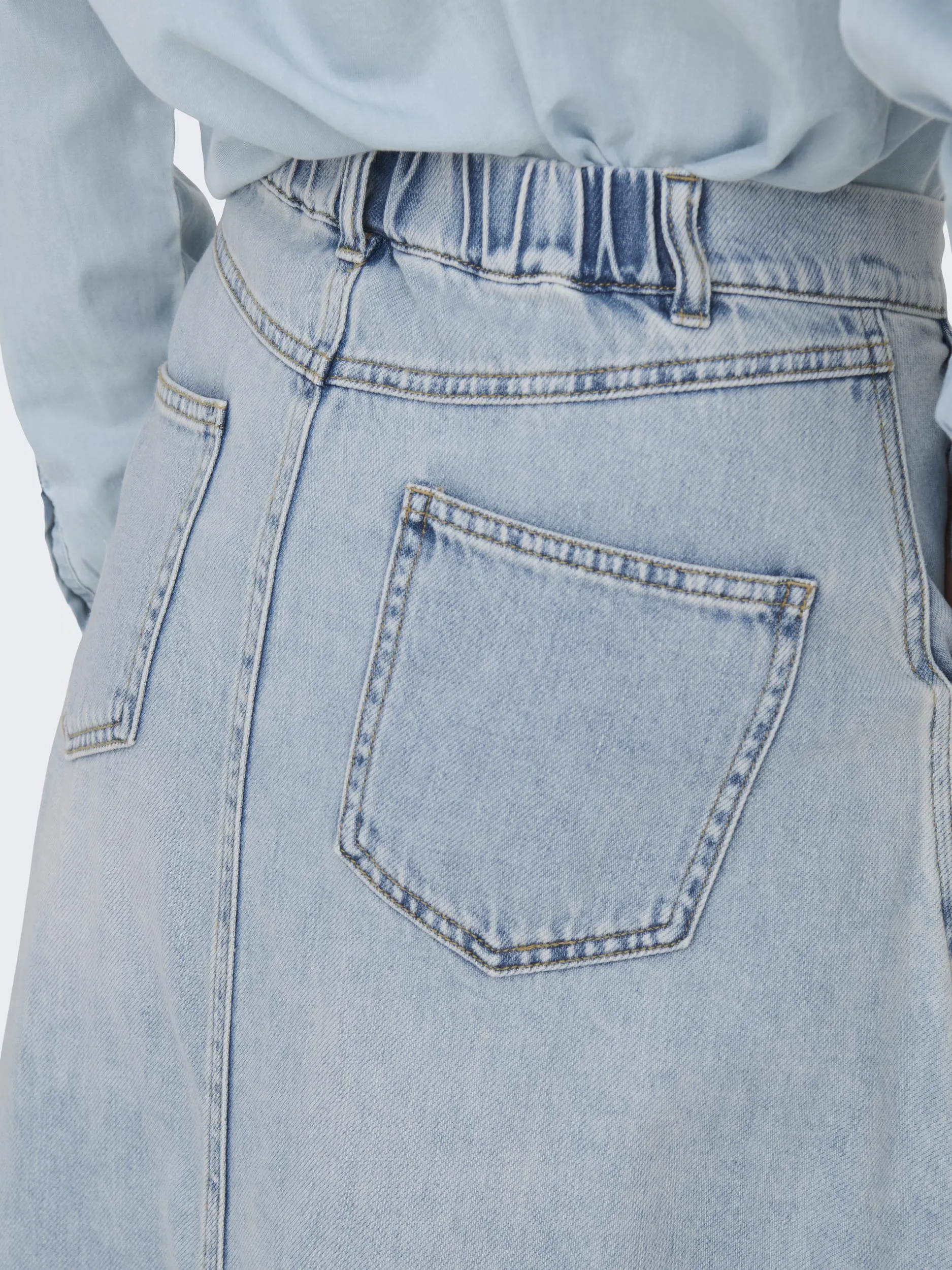 Only - High Waisted Flared Blue Denim Midi Skirt