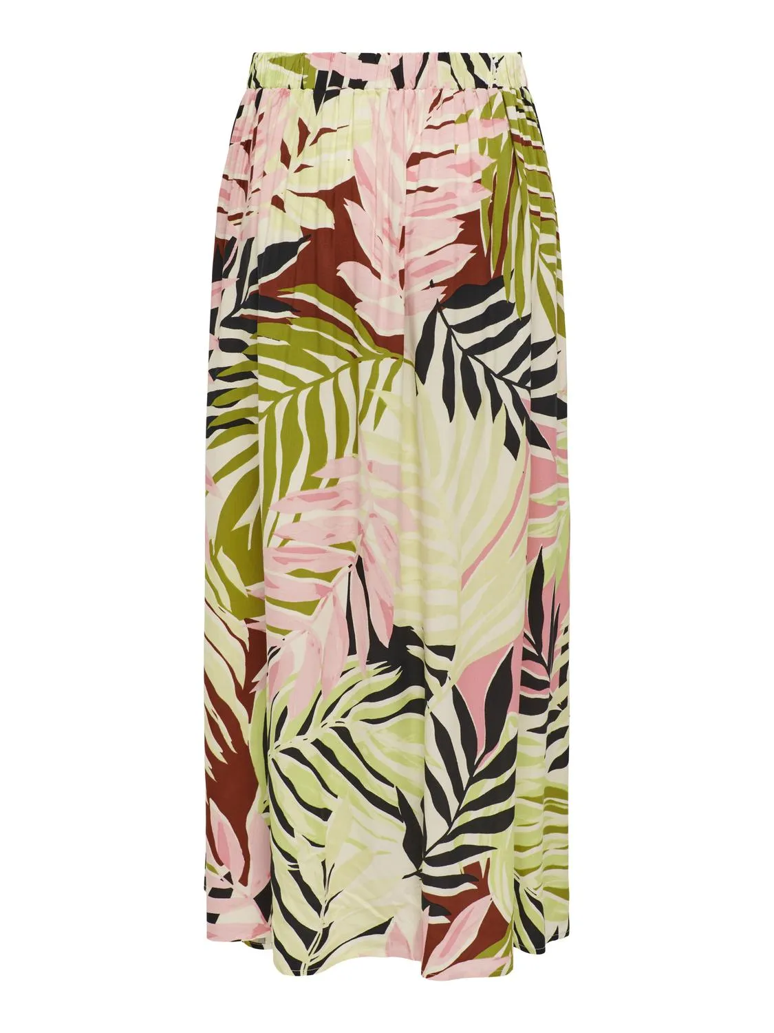 Only - Pink & Green Palm Leaf Midi Skirt