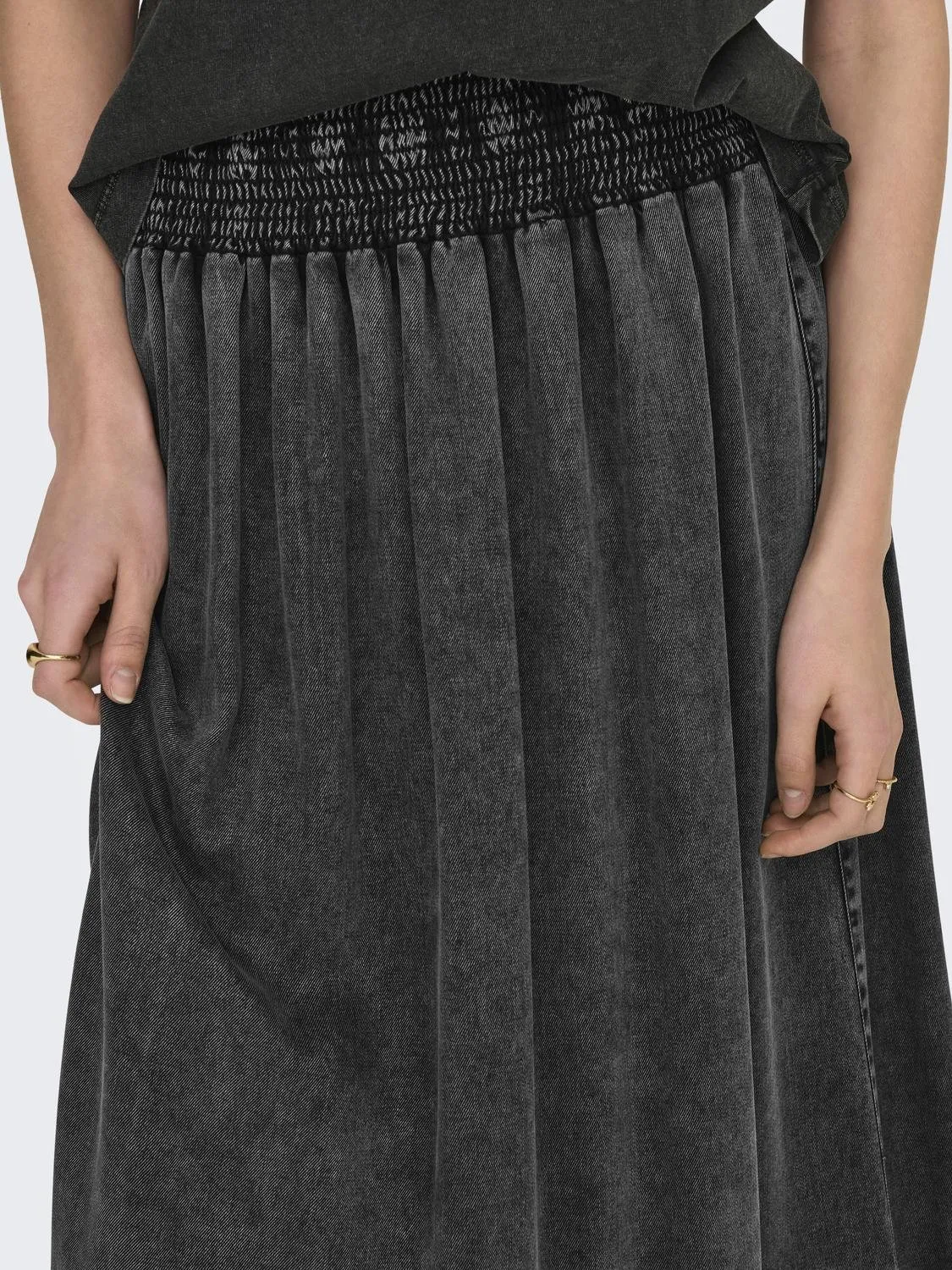 Only - Washed Black Denim Maxi Skirt