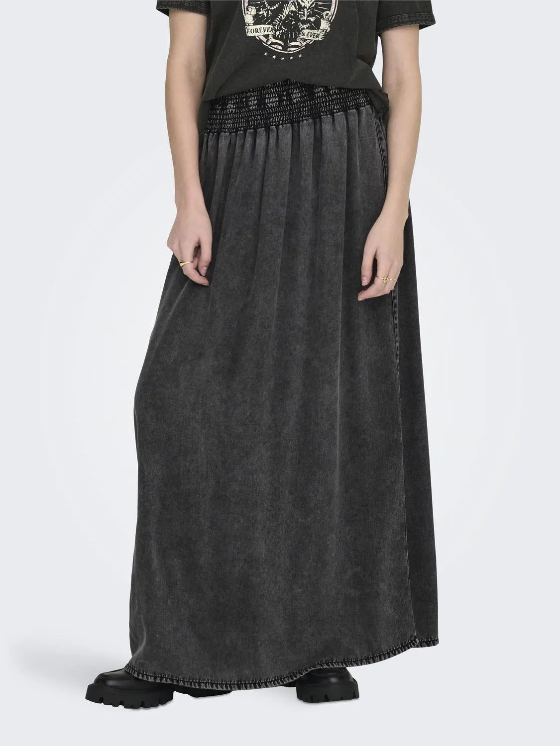 Only - Washed Black Denim Maxi Skirt