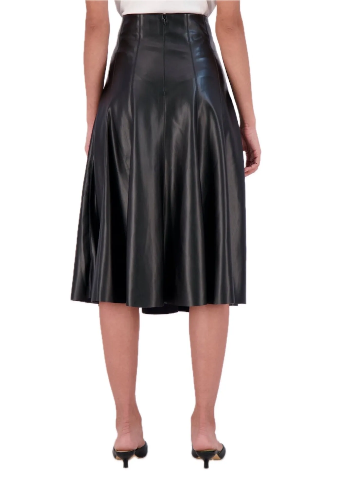 Ookie & Lala Super soft vegan leather high waisted midi flounce skirt